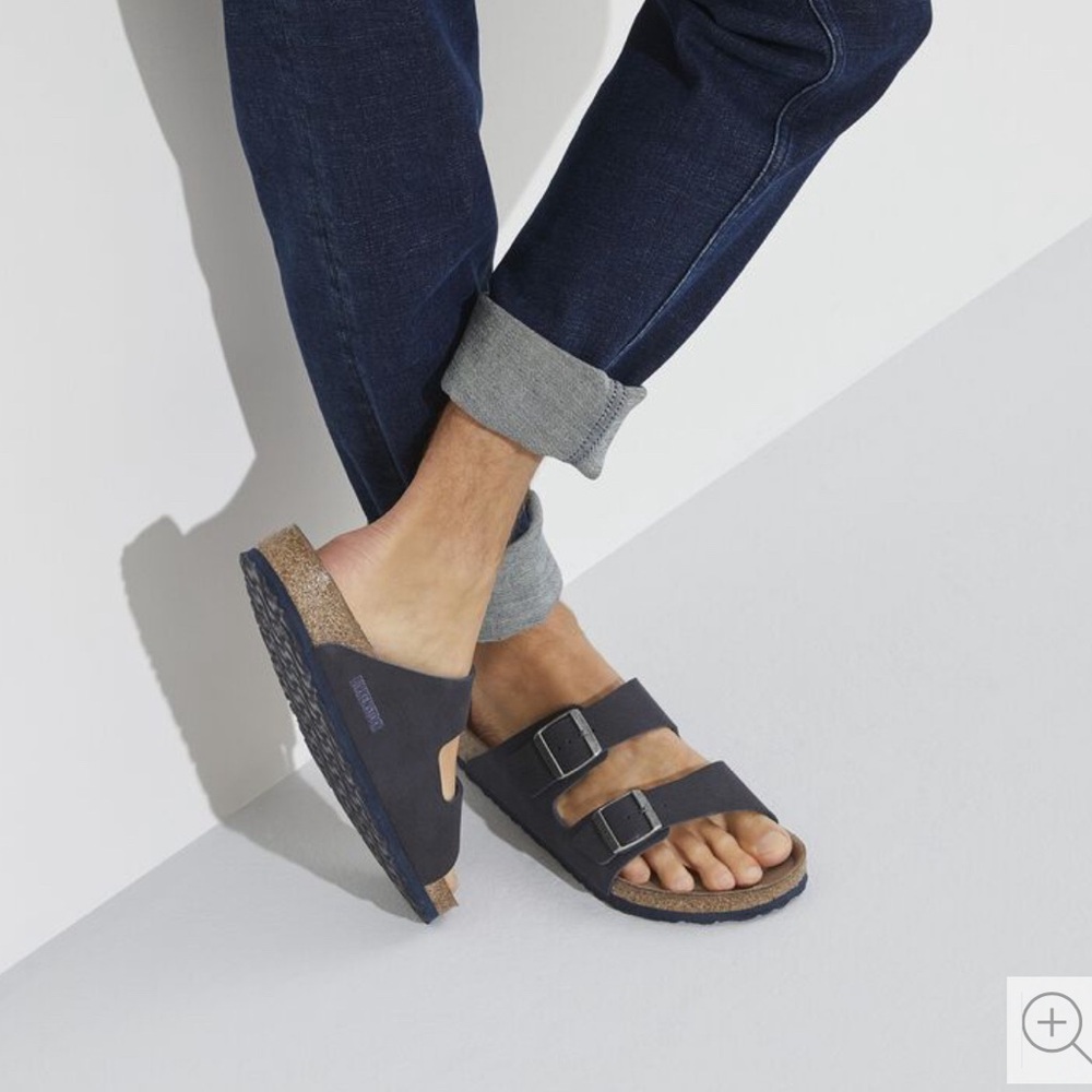 Birkenstock Navy Blue Two-Buckle Cork Footbed Sandals